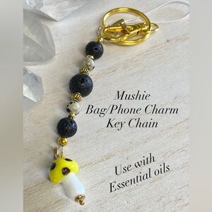 2/$30 Mushroom with Gemstones Bag/Phone Charm Key Chain - Handcrafted